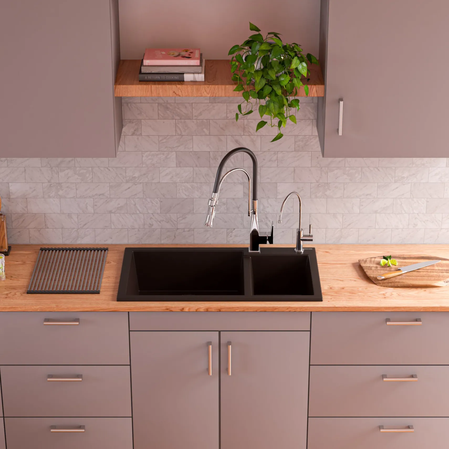 ALFI brand AB3319DI-C Chocolate 34" Double Bowl Drop In Granite Composite Kitchen Sink