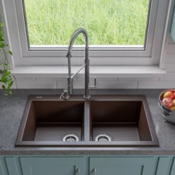 ALFI brand AB3420DI-C Chocolate 34" Drop-In Double Bowl Granite Composite Kitchen Sink