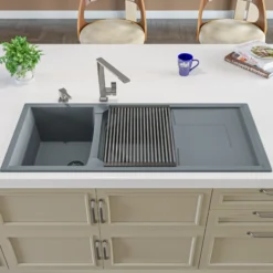 ALFI brand AB4620DI-T Titanium 46" Double Bowl Granite Composite Kitchen Sink with Drainboard