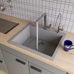 ALFI brand AB2420DI-T Titanium 24" Drop-In Single Bowl Granite Composite Kitchen Sink