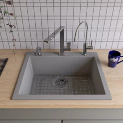 ALFI brand AB2420DI-T Titanium 24" Drop-In Single Bowl Granite Composite Kitchen Sink