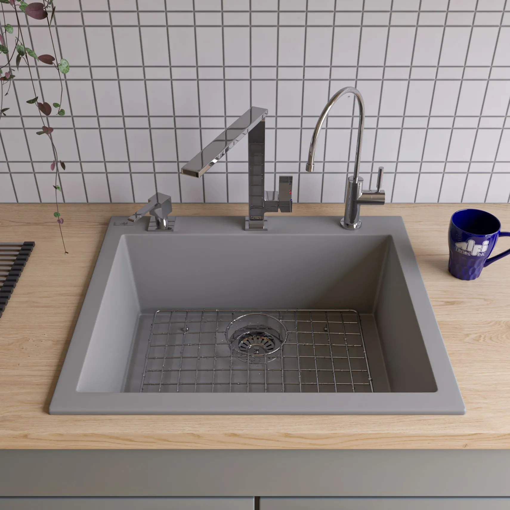 ALFI brand AB2420DI-T Titanium 24" Drop-In Single Bowl Granite Composite Kitchen Sink