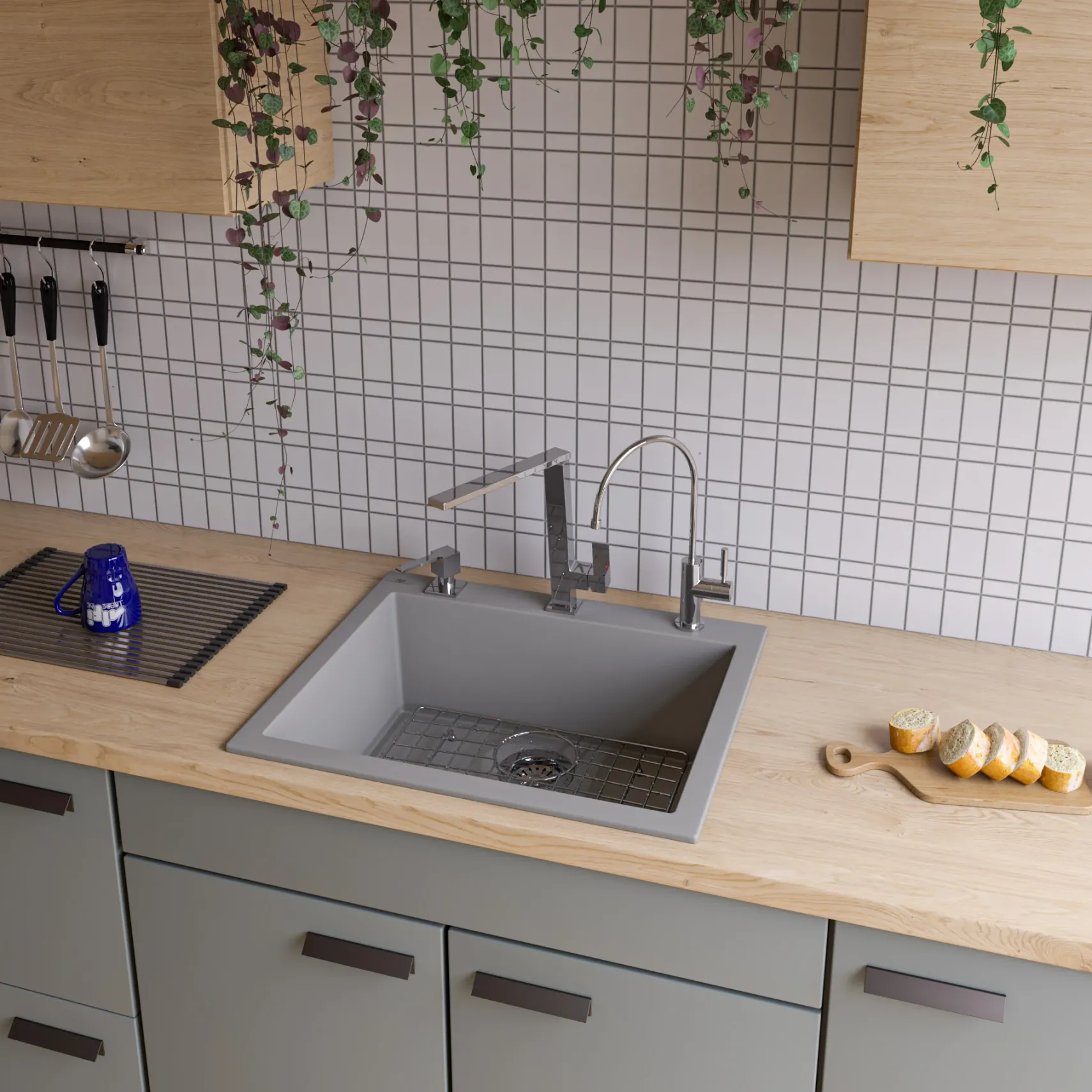 ALFI brand AB2420DI-T Titanium 24" Drop-In Single Bowl Granite Composite Kitchen Sink