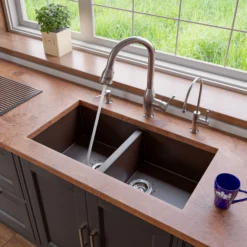 ALFI brand AB3420UM-C Chocolate 34" Undermount Double Bowl Granite Composite Kitchen Sink