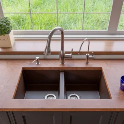 ALFI brand AB3420UM-C Chocolate 34" Undermount Double Bowl Granite Composite Kitchen Sink