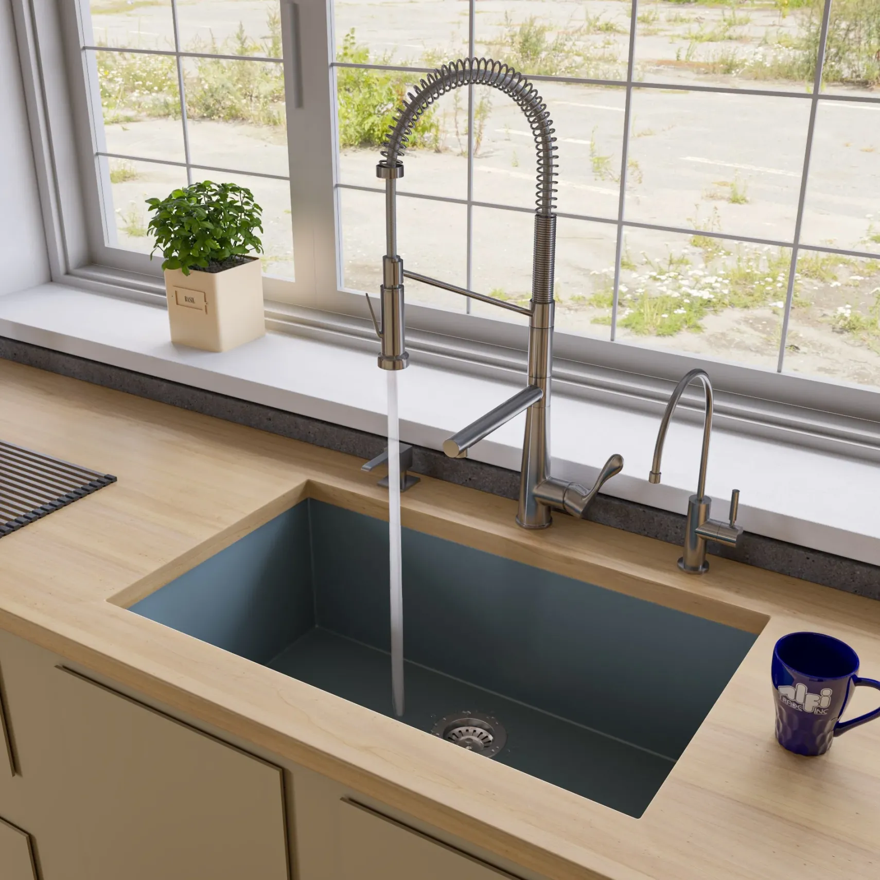 ALFI brand AB3322UM-T Titanium 33" Single Bowl Undermount Granite Composite Kitchen Sink