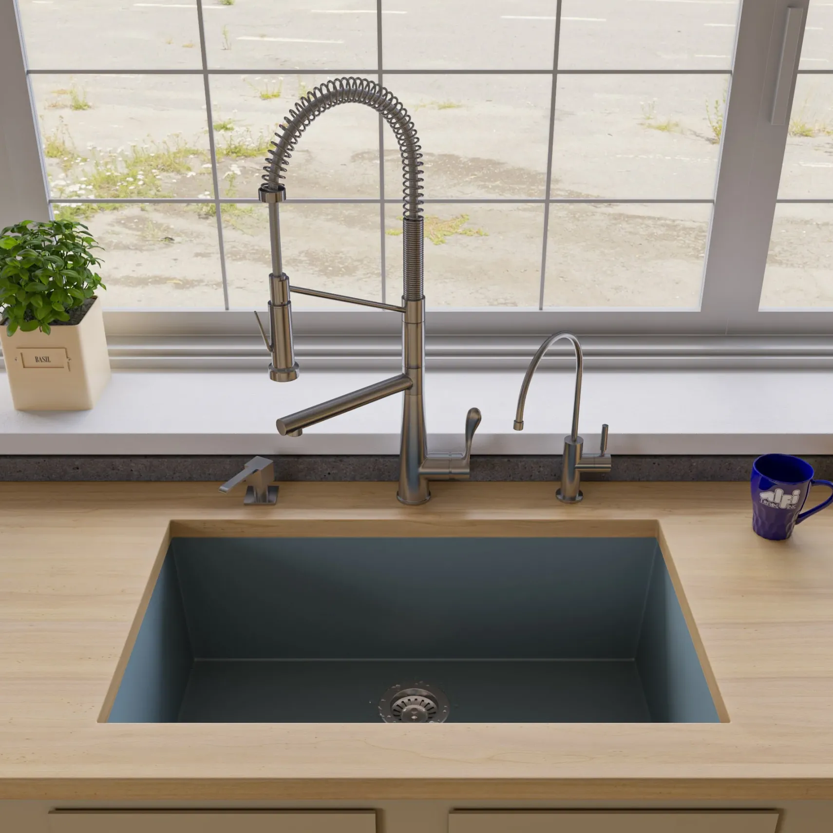 ALFI brand AB3322UM-T Titanium 33" Single Bowl Undermount Granite Composite Kitchen Sink