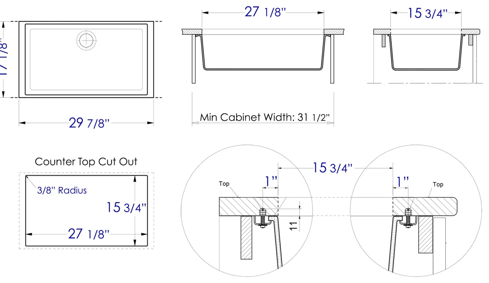 ALFI brand AB3020UM-T Titanium 30" Undermount Single Bowl Granite Composite Kitchen Sink