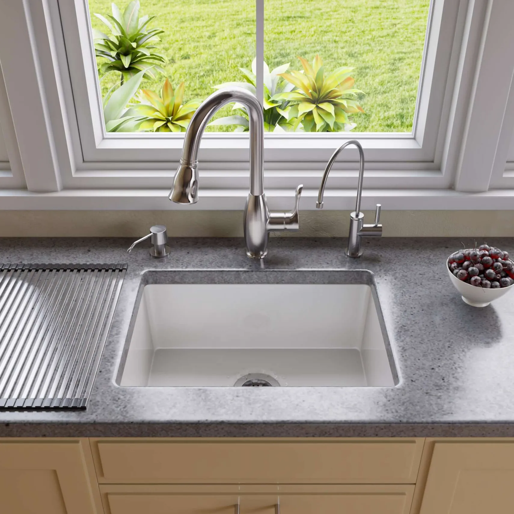 ALFI brand AB2317 23" White Fireclay Undermount Kitchen Sink