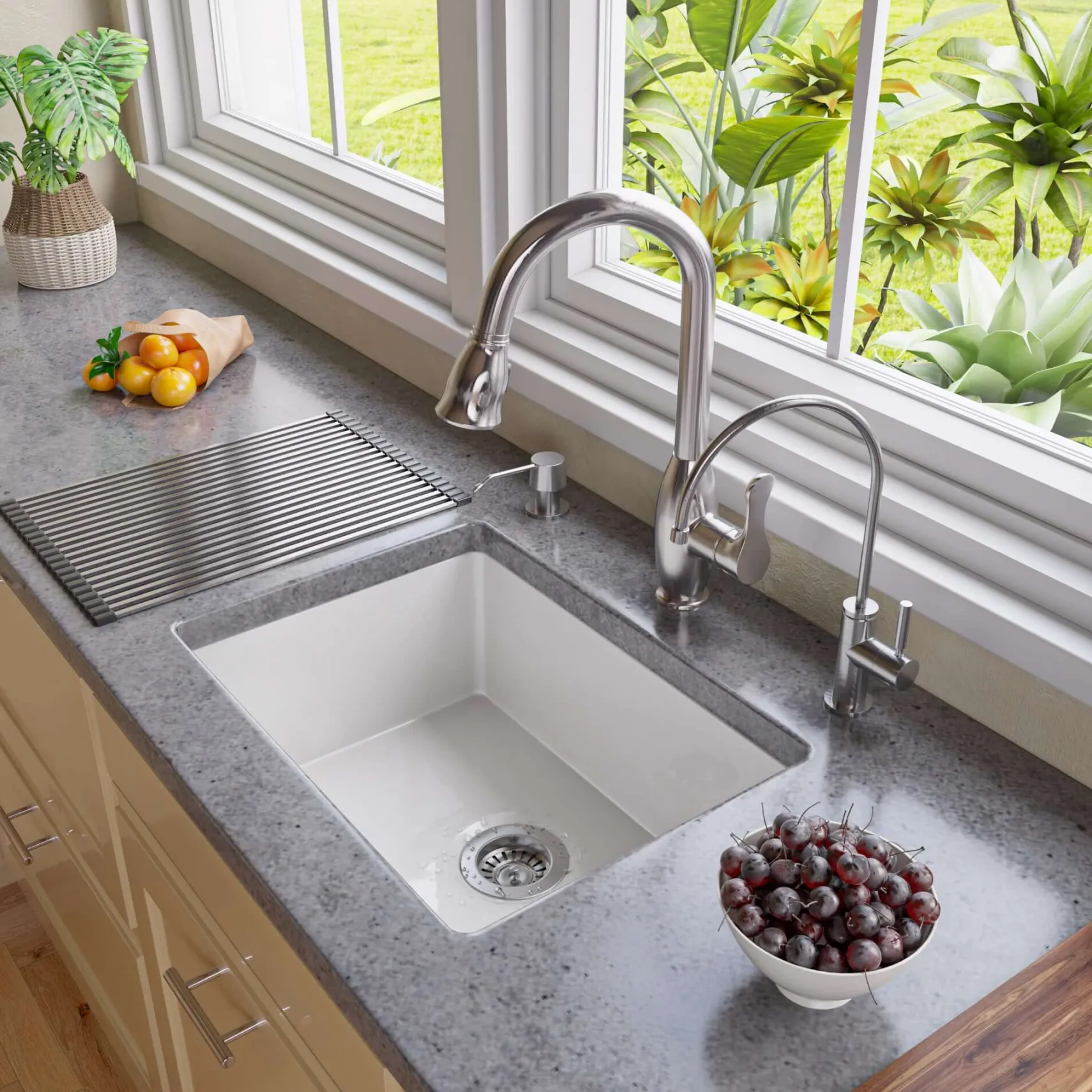 ALFI brand AB2317 23" White Fireclay Undermount Kitchen Sink