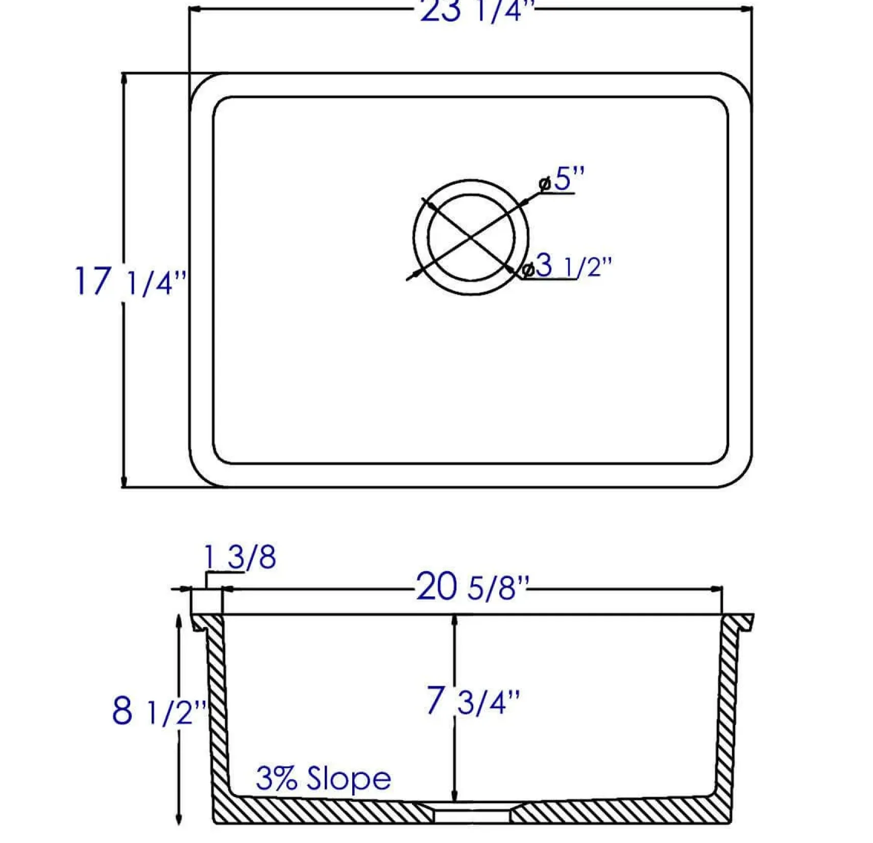 ALFI brand AB2317 23" White Fireclay Undermount Kitchen Sink