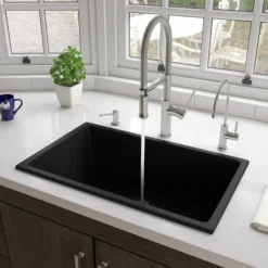 ALFI brand 30" Dual Mount Fireclay Kitchen Sink, Black Matte, No Faucet Hole, AB3018UD-BM