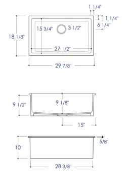 ALFI brand 30" Dual Mount Fireclay Kitchen Sink, Black Matte, No Faucet Hole, AB3018UD-BM