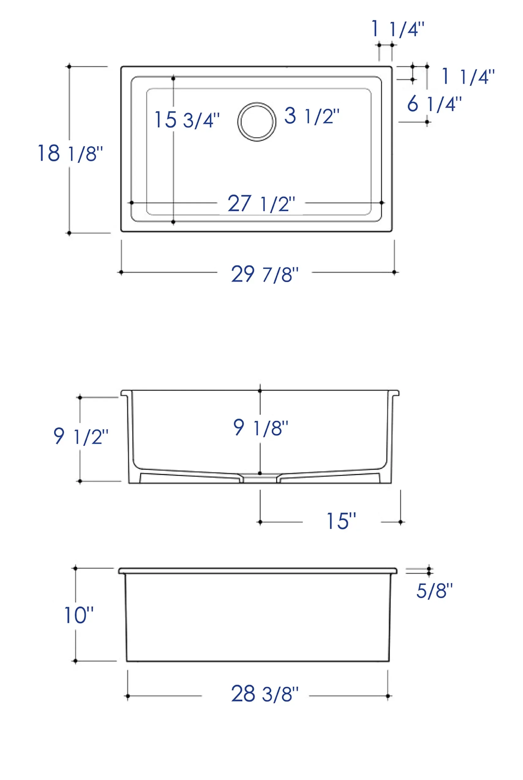ALFI brand 30" Dual Mount Fireclay Kitchen Sink, Black Matte, No Faucet Hole, AB3018UD-BM