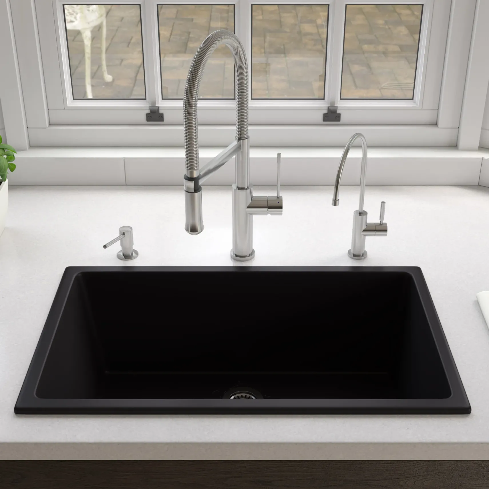 ALFI brand 30" Dual Mount Fireclay Kitchen Sink, Black Matte, No Faucet Hole, AB3018UD-BM