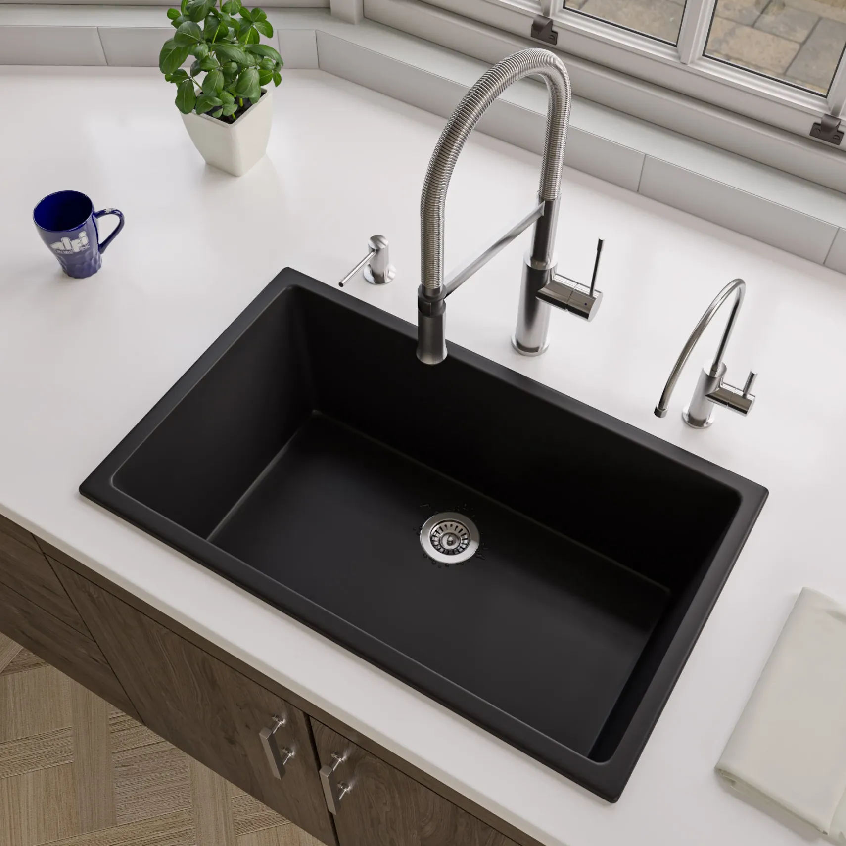ALFI brand 30" Dual Mount Fireclay Kitchen Sink, Black Matte, No Faucet Hole, AB3018UD-BM
