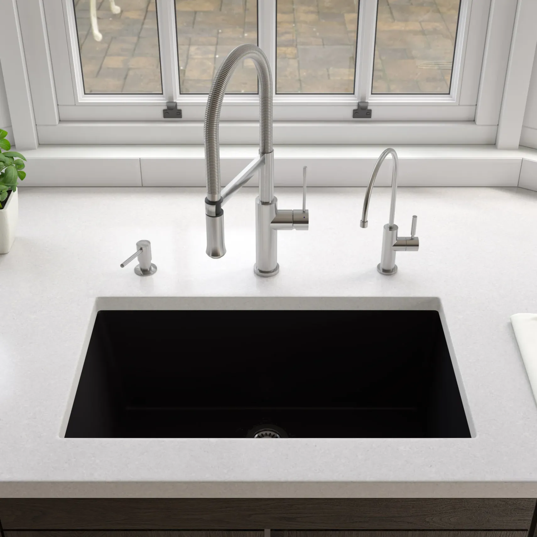 ALFI brand 30" Dual Mount Fireclay Kitchen Sink, Black Matte, No Faucet Hole, AB3018UD-BM