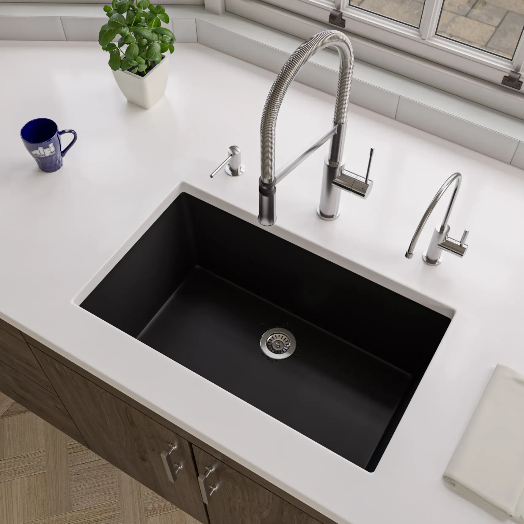 ALFI brand 30" Dual Mount Fireclay Kitchen Sink, Black Matte, No Faucet Hole, AB3018UD-BM