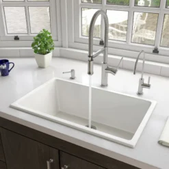 ALFI brand 30" Dual Mount Fireclay Kitchen Sink, White, No Faucet Hole, AB3018UD-W