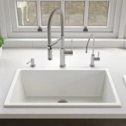 ALFI brand 30" Dual Mount Fireclay Kitchen Sink, White, No Faucet Hole, AB3018UD-W