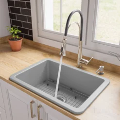 ALFI brand 27" Dual Mount Fireclay Kitchen Sink, Gray Matte, No Faucet Hole, ABF2718UD-GM