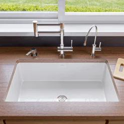 ALFI brand 32" Dual Mount Fireclay Kitchen Sink, White, No Faucet Hole, ABF3219SUD-W