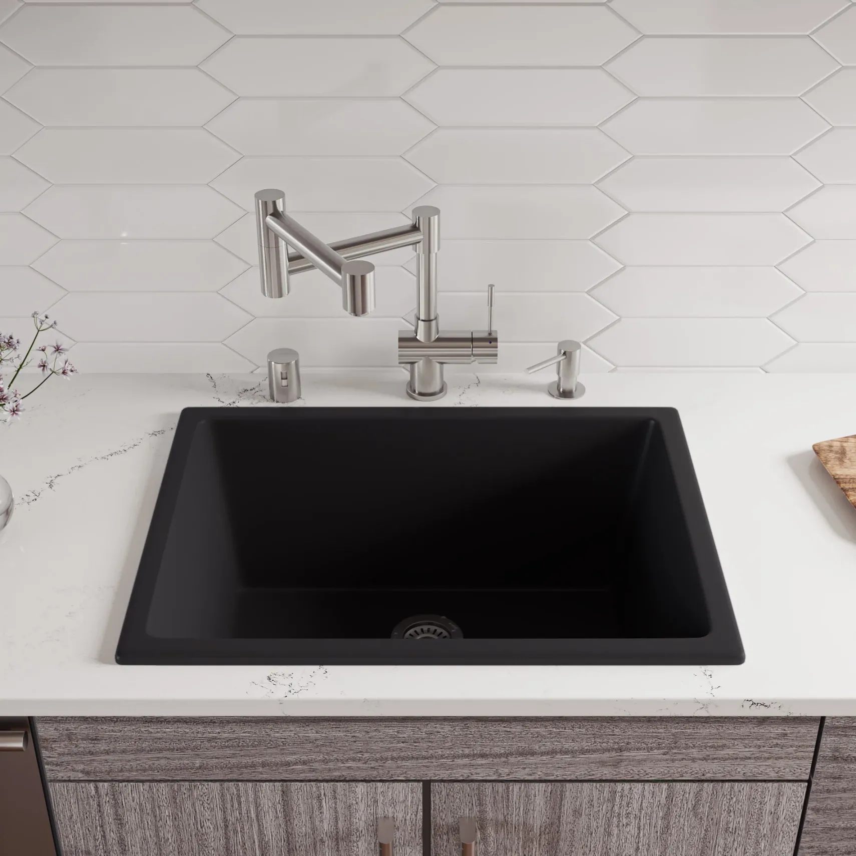 ALFI brand 24" Dual Mount Fireclay Kitchen Sink, Black Matte, No Faucet Hole, AB2418UD-BM