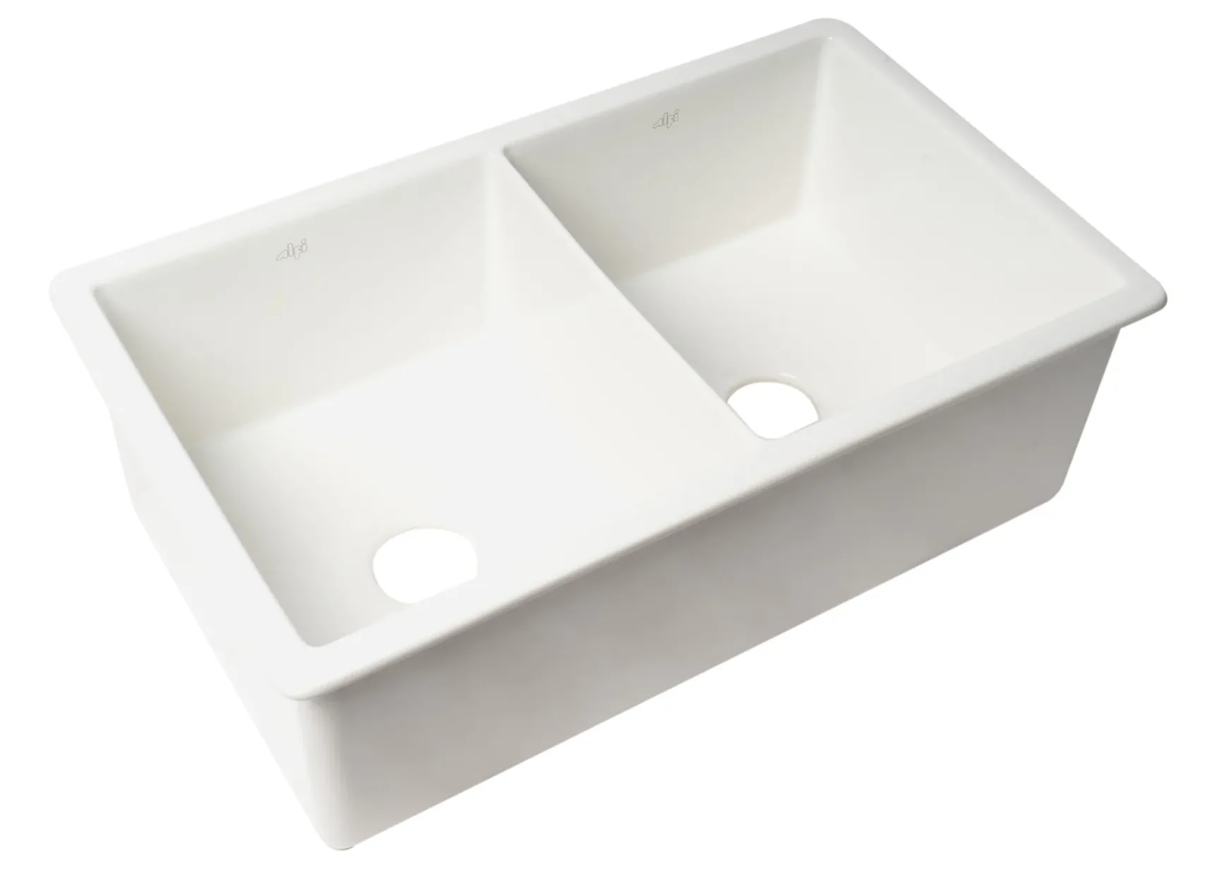 ALFI brand 32" Dual Mount Fireclay Kitchen Sink, 50/50 Double Bowl, White, No Faucet Hole, ABF3219DUD-W