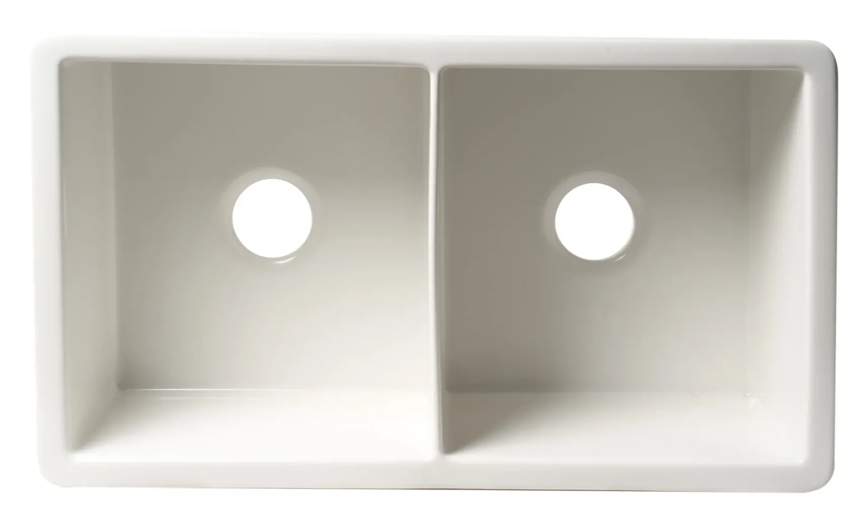 ALFI brand 32" Dual Mount Fireclay Kitchen Sink, 50/50 Double Bowl, White, No Faucet Hole, ABF3219DUD-W
