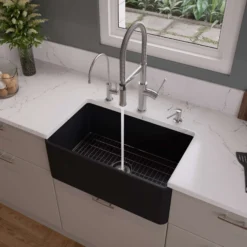 ALFI brand 30" Fireclay Farmhouse Sink, Black Matte, No Faucet Hole, ABF3018-BM