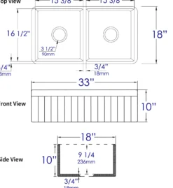 ALFI brand 33" Fireclay Farmhouse Sink, 50/50 Double Bowl, Black Matte, No Faucet Hole, ABF3318D-BM