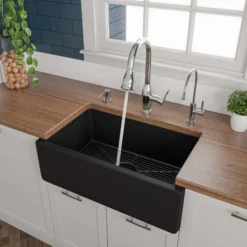 ALFI brand 30" Fireclay Farmhouse Sink, Black Matte, No Faucet Hole, AB3018HS-BM