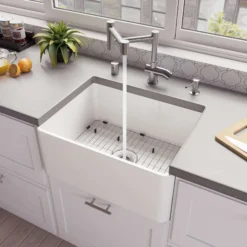 ALFI brand 24" Fireclay Farmhouse Sink, White, No Faucet Hole, ABF2418-W