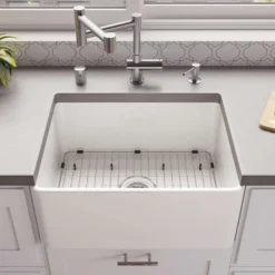 ALFI brand 24" Fireclay Farmhouse Sink, White, No Faucet Hole, ABF2418-W