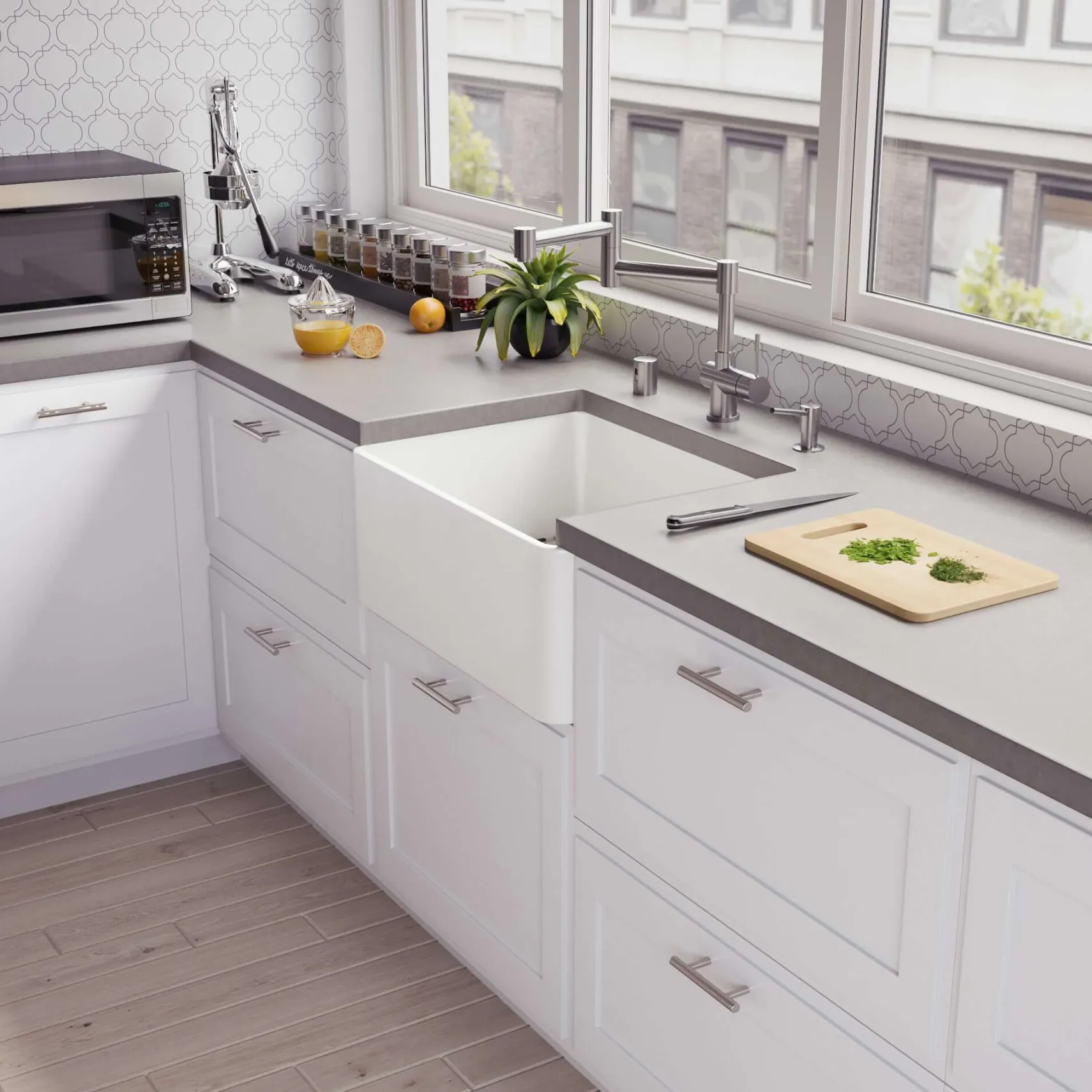 ALFI brand 24" Fireclay Farmhouse Sink, White, No Faucet Hole, ABF2418-W