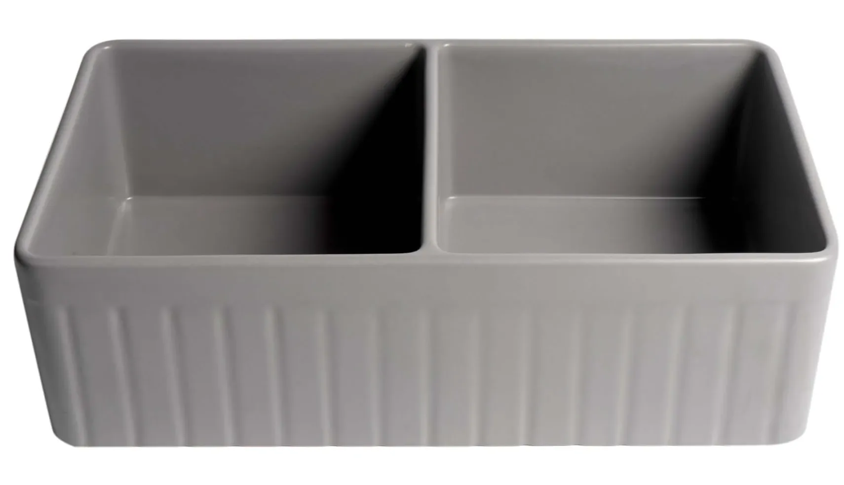 ALFI brand 33" Fireclay Farmhouse Sink, 50/50 Double Bowl, Gray Matte, No Faucet Hole, ABF3318D-GM