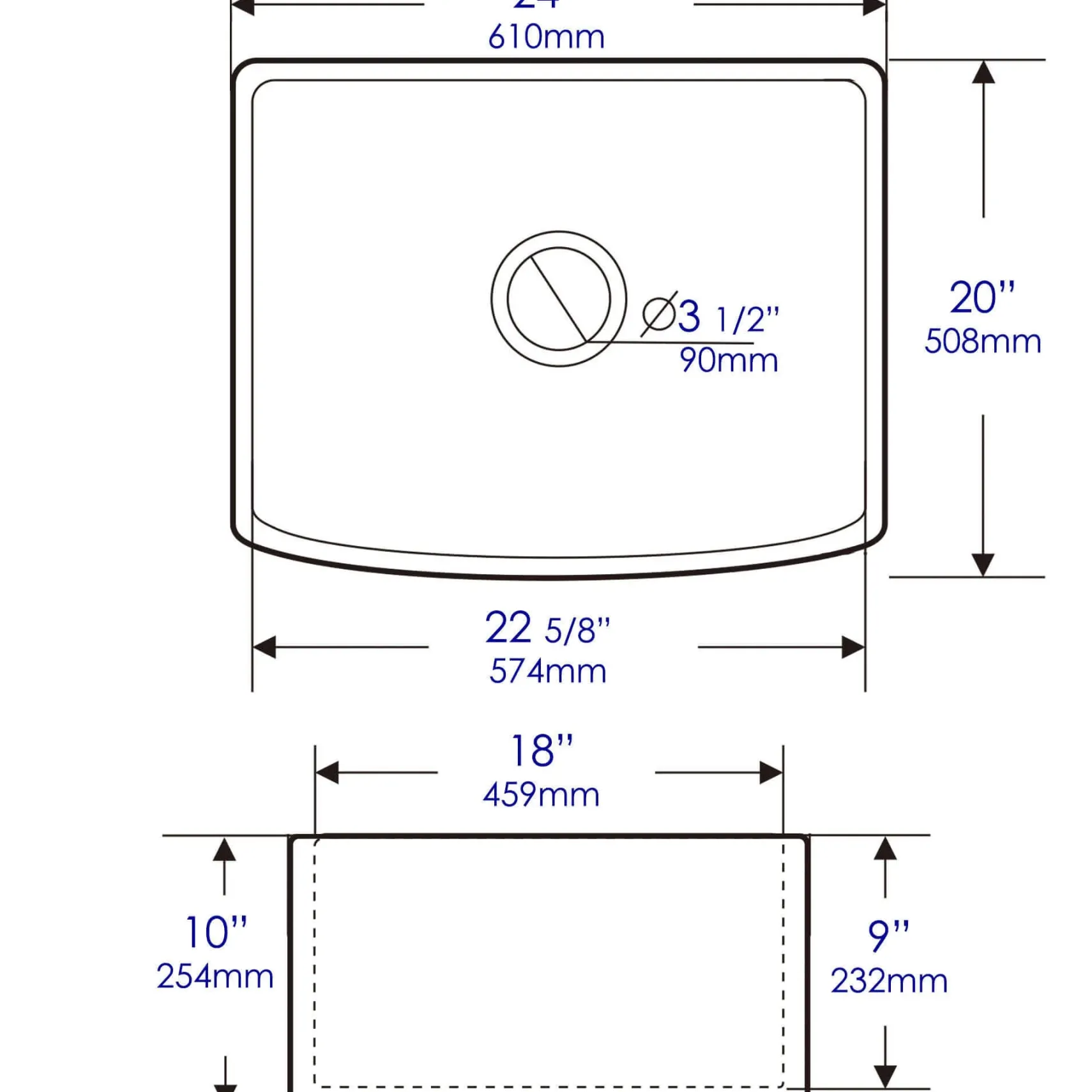 ALFI brand 24" Fireclay Farmhouse Sink with Accessories, White, ABFC2420-W