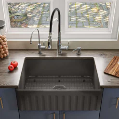 ALFI brand 30" Fireclay Farmhouse Sink, Concrete, ABCO3020SB