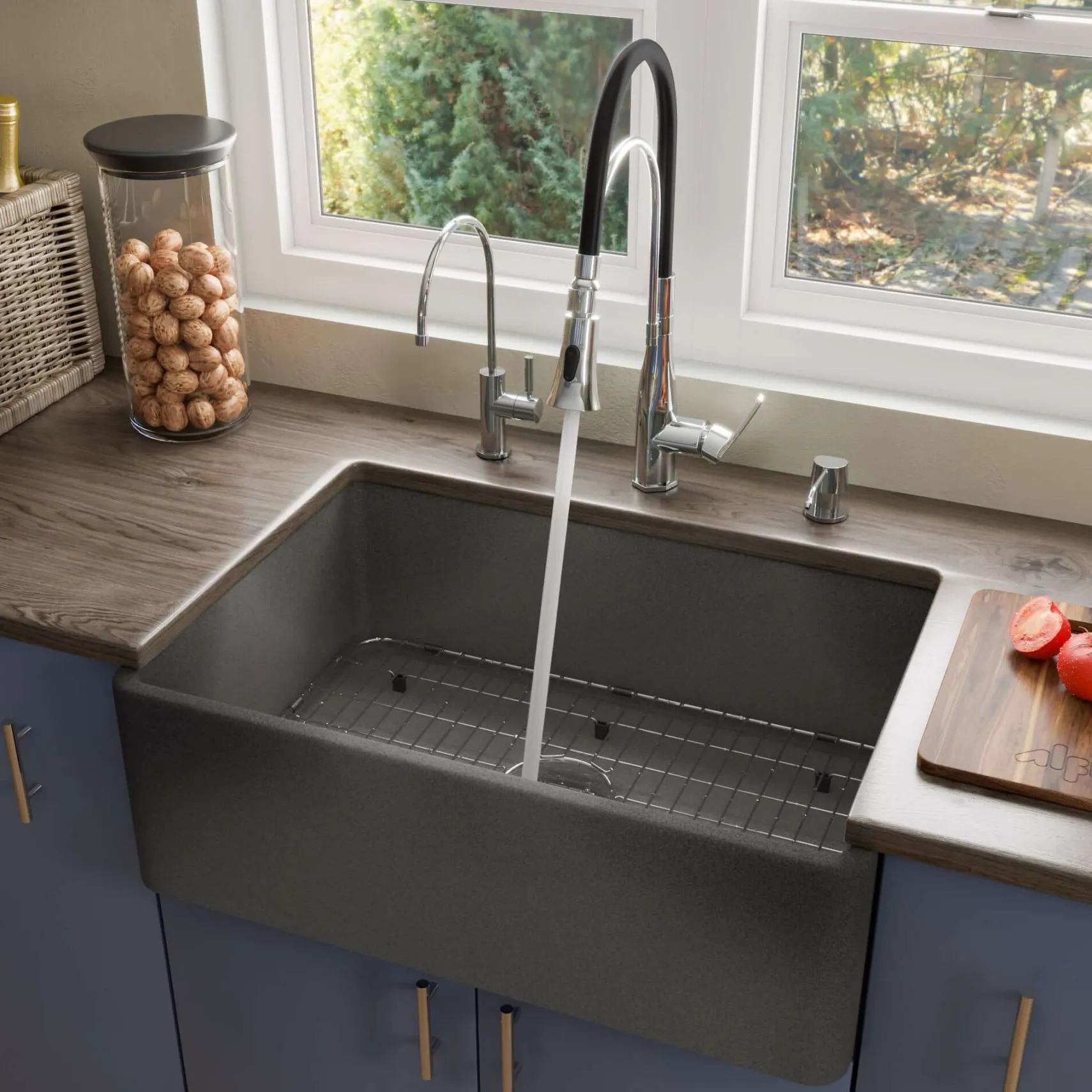ALFI brand 30" Fireclay Farmhouse Sink, Concrete, ABCO3020SB