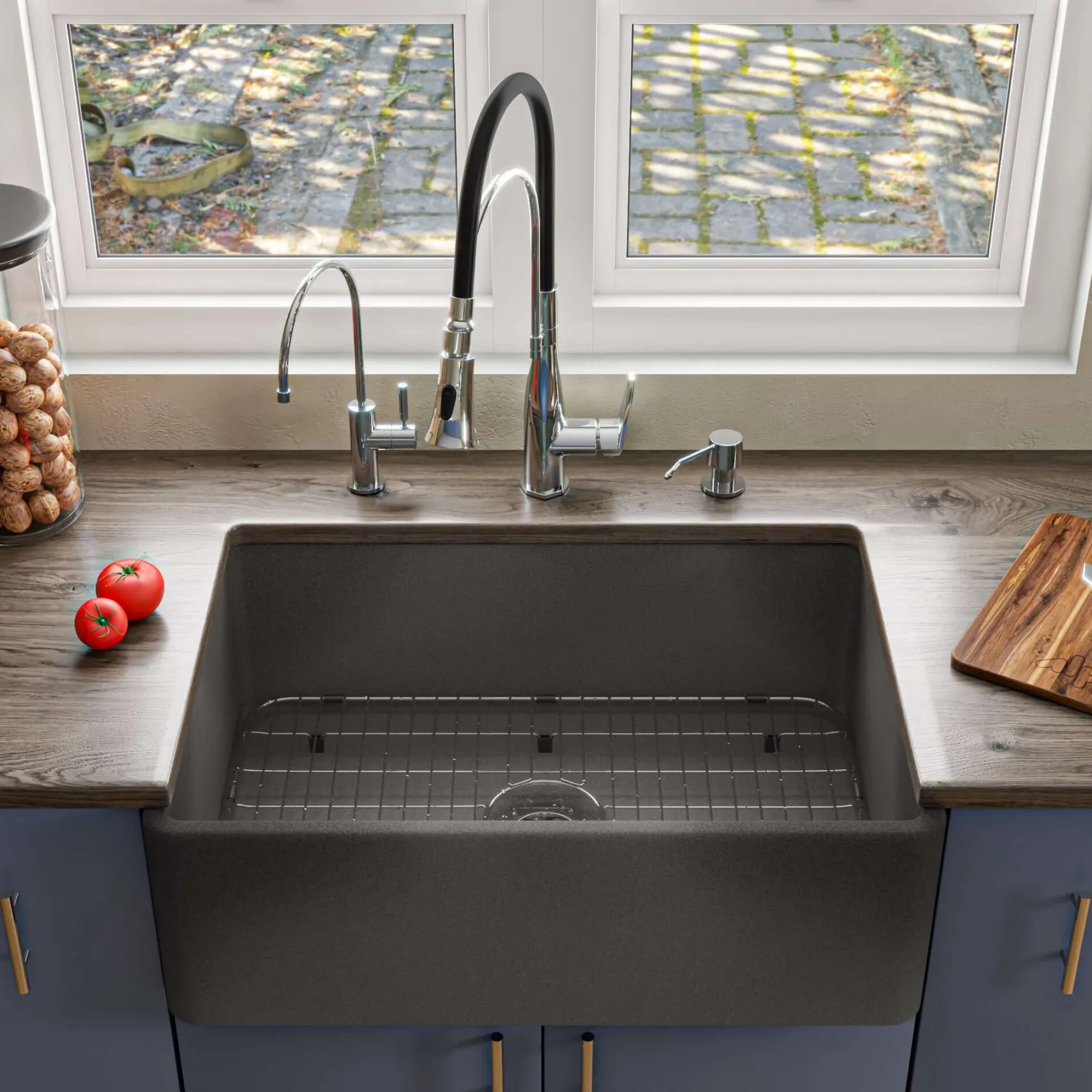 ALFI brand 30" Fireclay Farmhouse Sink, Concrete, ABCO3020SB