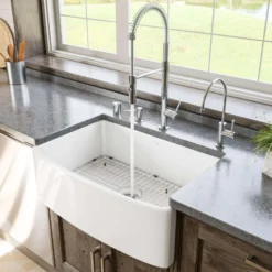ALFI brand 30" Fireclay Farmhouse Sink with Accessories, White, ABFC3020-W