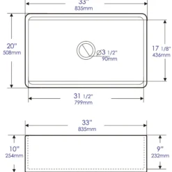 ALFI brand 33" Fireclay Workstation Farmhouse Step Rim Sink with Accessories, Gray Matte, No Faucet Hole, ABFS3320S-GM