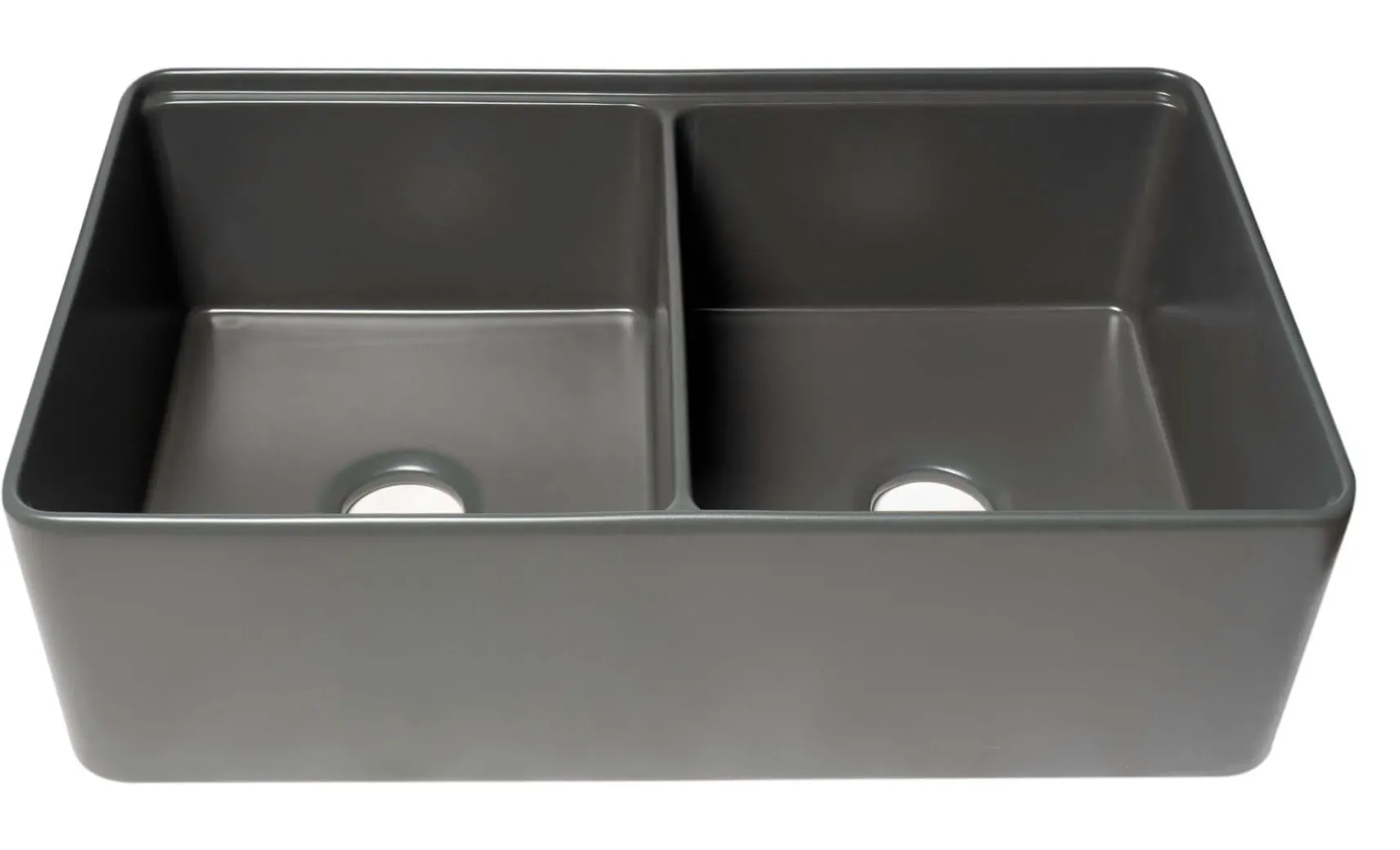 ALFI brand 33" Fireclay Workstation Farmhouse Step Rim Sink with Accessories, 50/50 Double Bowl, Gray Matte, No Faucet Hole, ABFS3320D-GM