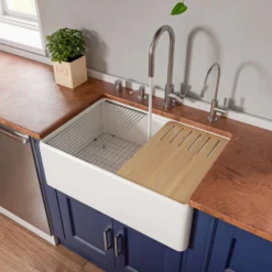 ALFI brand 30" Fireclay Workstation Farmhouse Sink with Accessories, White, ABFS3020-W
