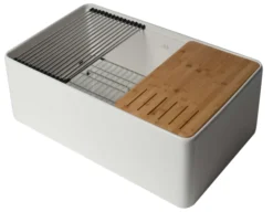 ALFI brand 30" Fireclay Workstation Farmhouse Sink with Accessories, White, ABFS3020-W