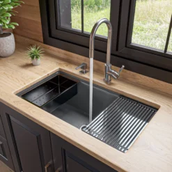 ALFI brand 34" Under Mount Granite Composite Workstation Kitchen Sink with Accessories, Titanium, No Faucet Hole, AB3418SBUM-T