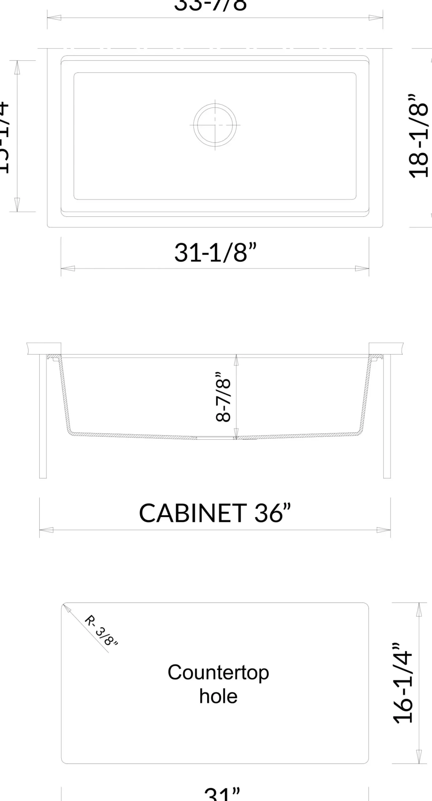 ALFI brand 34" Under Mount Granite Composite Workstation Kitchen Sink with Accessories, Black, No Faucet Hole, AB3418SBUM-BLA