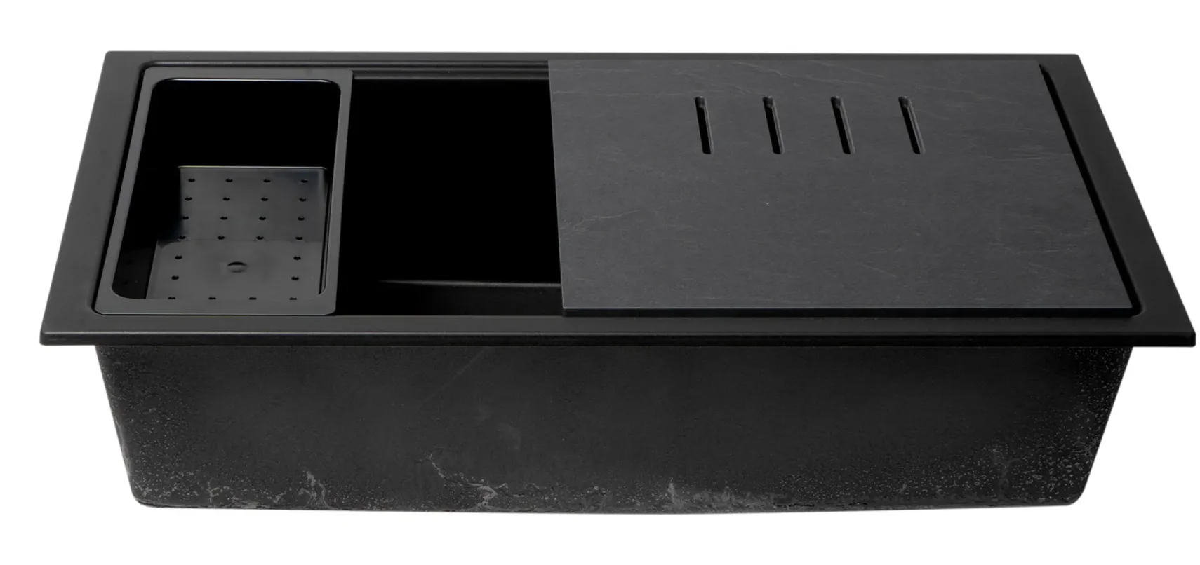 ALFI brand 34" Under Mount Granite Composite Workstation Kitchen Sink with Accessories, Black, No Faucet Hole, AB3418SBUM-BLA
