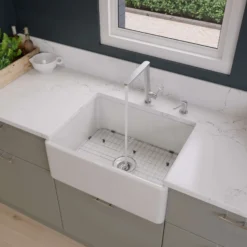 ALFI 26" Contemporary Smooth Fireclay Farmhouse Apron Sink, White, AB505-W