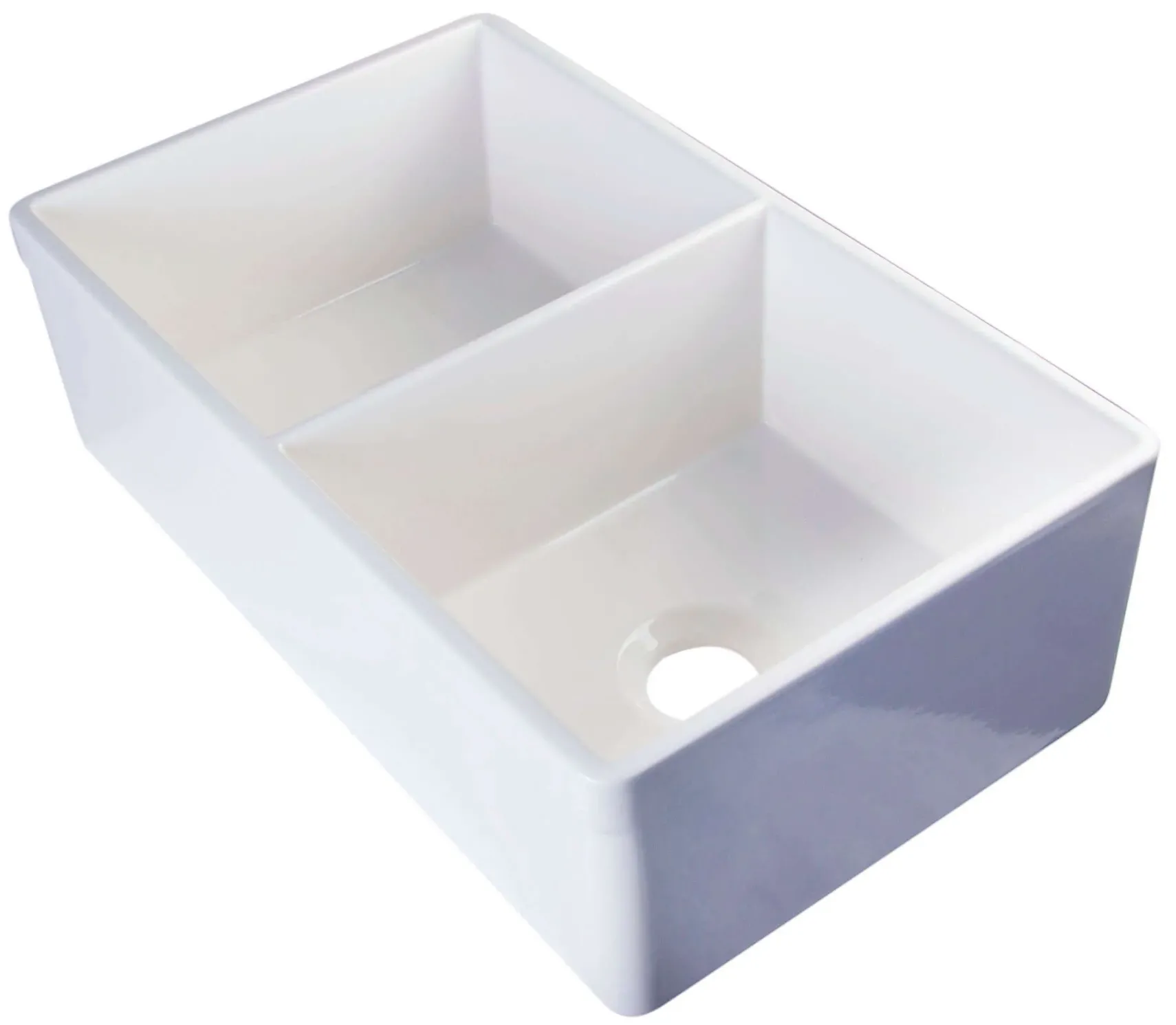 ALFI 32" Decorative Lip Double Bowl Fireclay Farmhouse Apron Sink, White, AB539-W